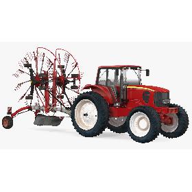 Tractor with Used Twin Rotary Rake Generic Parked 3D model